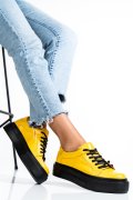 PANTOFI SPORT DAMA PIELE NATURALA GALBENI TALPA NEAGRA 3S77001