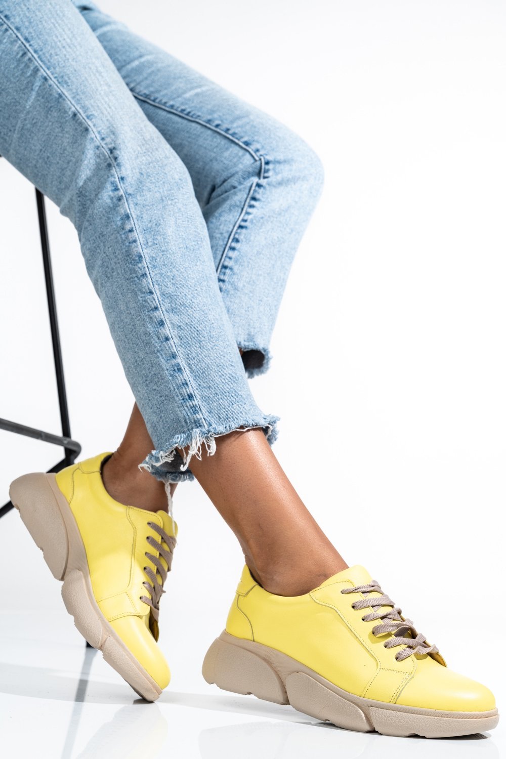 PANTOFI SPORT GALBENI TALPA BEJ PIELE NATURALA 3S77011B