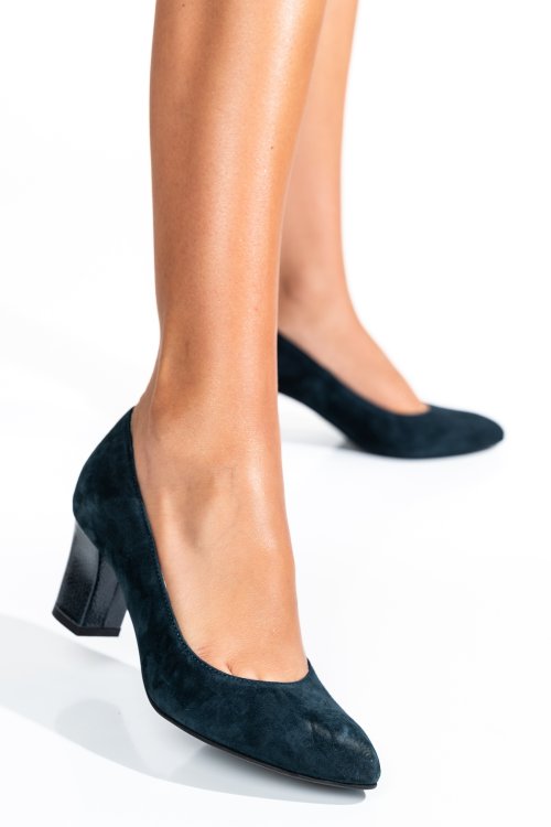 Pantofi dama guban piele naturala intoarsa bleumarin 3s77292