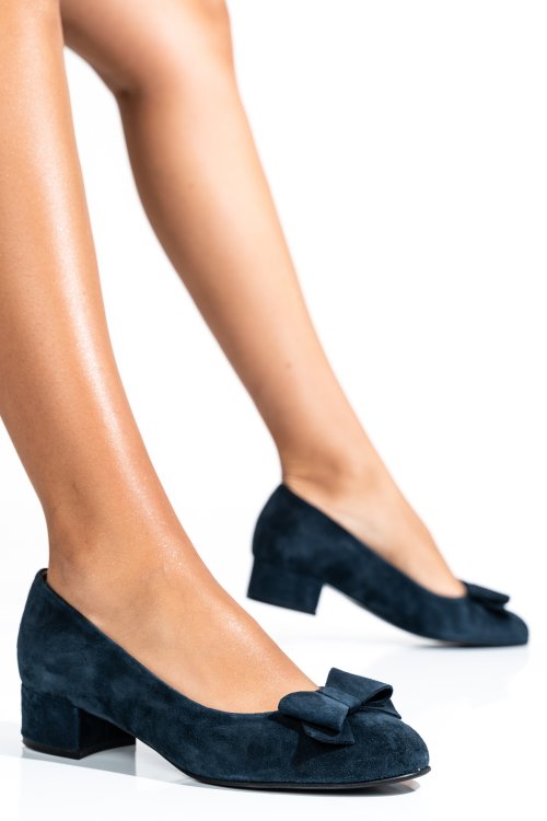 Pantofi dama guban piele naturala intoarsa bleumarin 3s77484