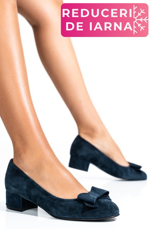 Pantofi dama guban piele naturala intoarsa bleumarin 3s77484