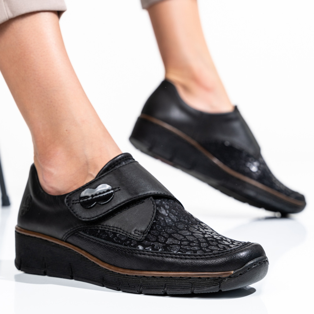 RIEKER, PANTOFI NEGRI PIELE NATURALA 537C0-00