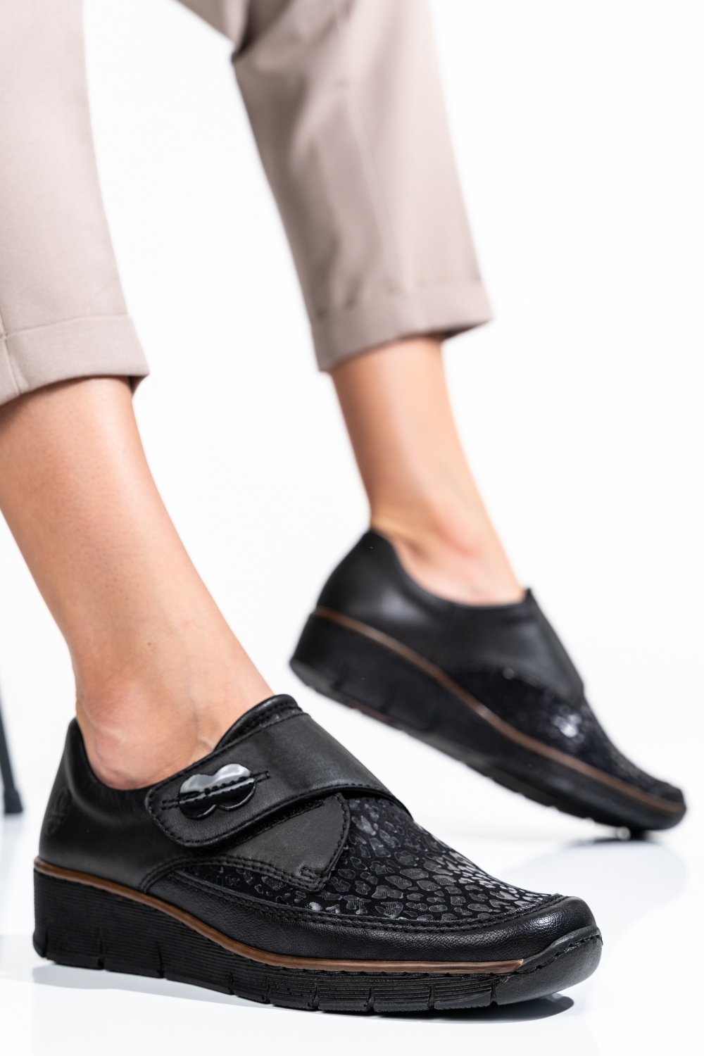 RIEKER, PANTOFI NEGRI PIELE NATURALA 537C0-00