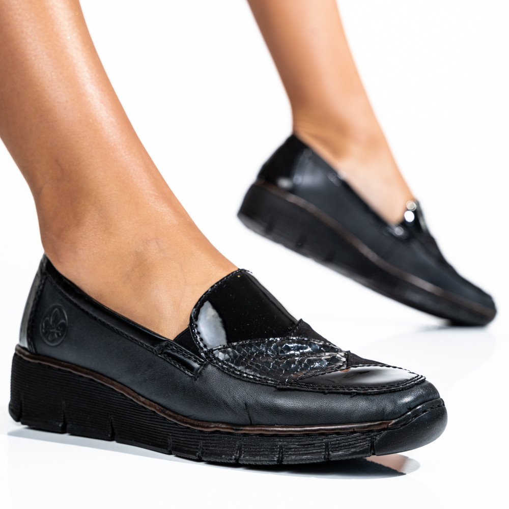 RIEKER, PANTOFI NEGRI PIELE NATURALA 53785-00
