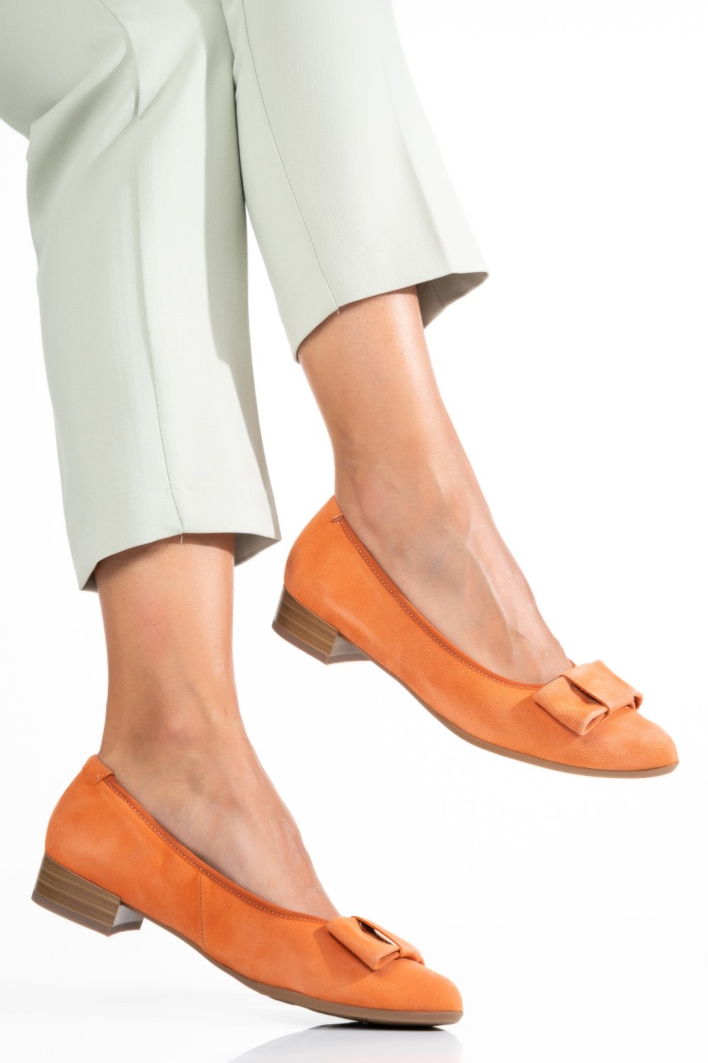 PANTOFI PORTOCALII PIELE NATURALA INTOARSA 8A46