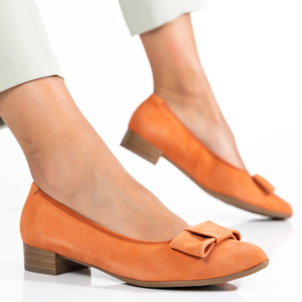 PANTOFI PORTOCALII PIELE NATURALA INTOARSA 8A46