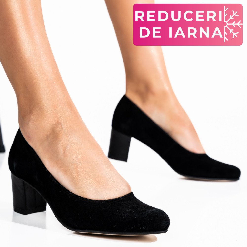 PANTOFI FEMEI PIELE NATURALA INTOARSA BLACK CU TOC 1S77500