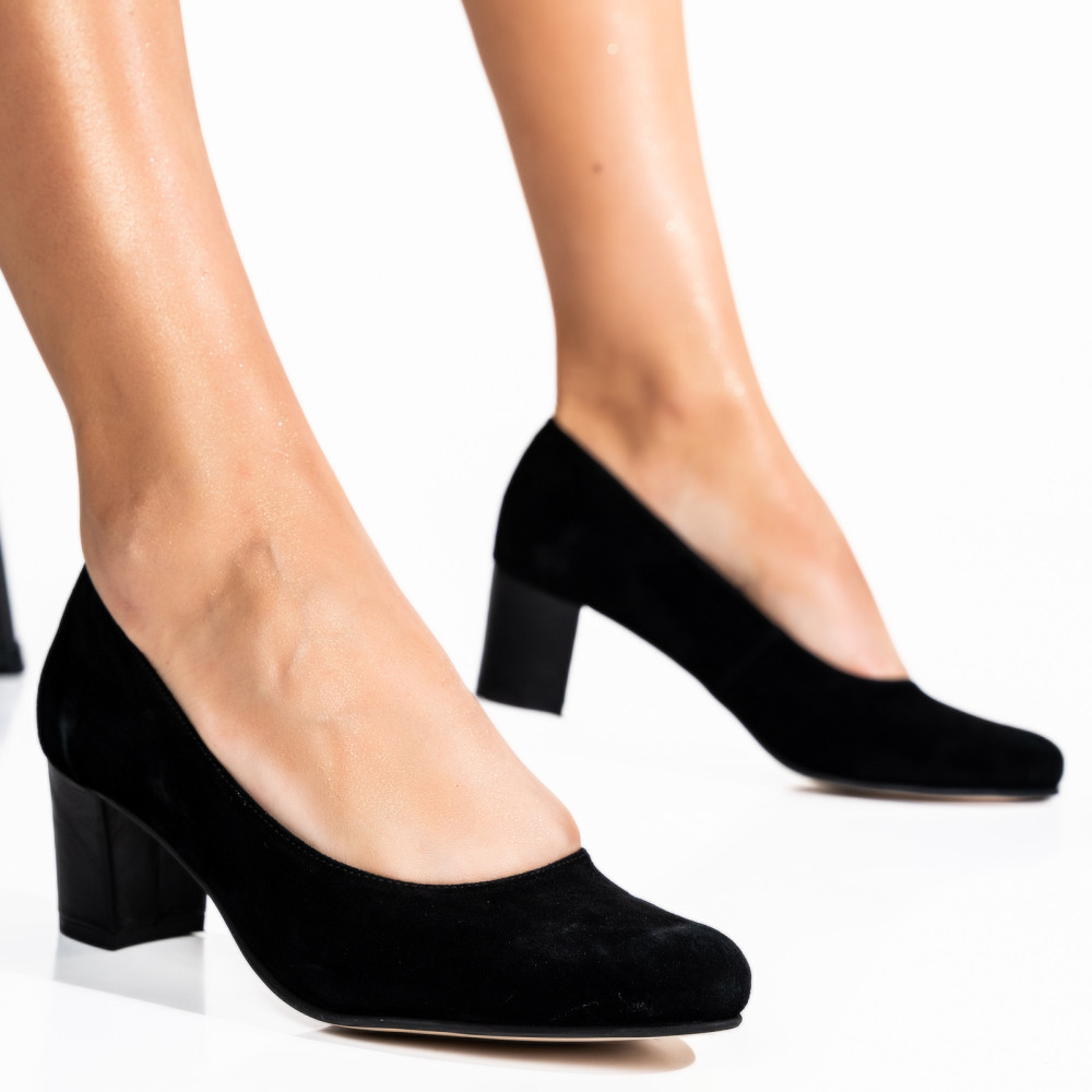 PANTOFI FEMEI PIELE NATURALA INTOARSA BLACK CU TOC 1S77500