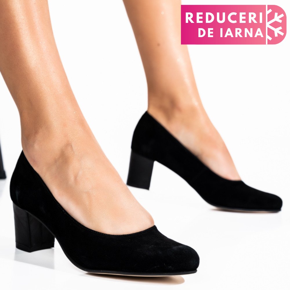 PANTOFI FEMEI PIELE NATURALA INTOARSA BLACK CU TOC 1S77500