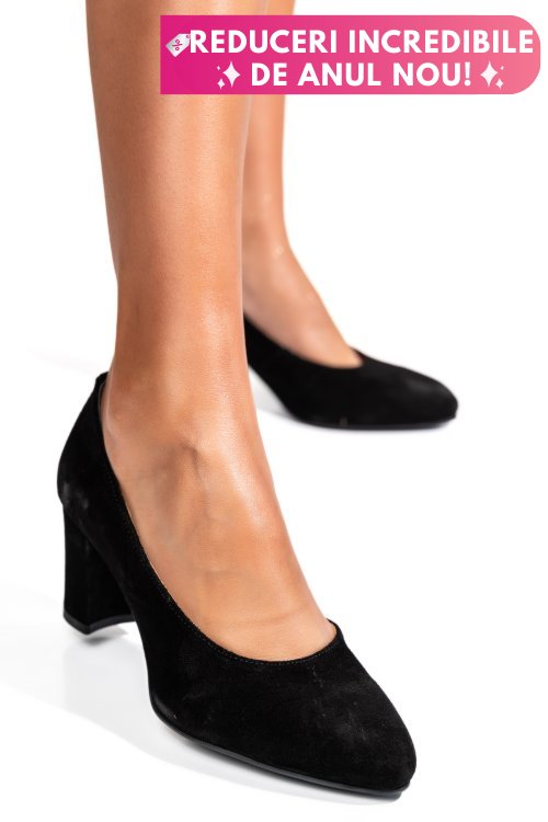 Pantofi negri piele naturala intoarsa 3pc015