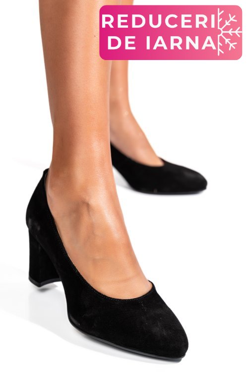 Pantofi negri piele naturala intoarsa 3pc015