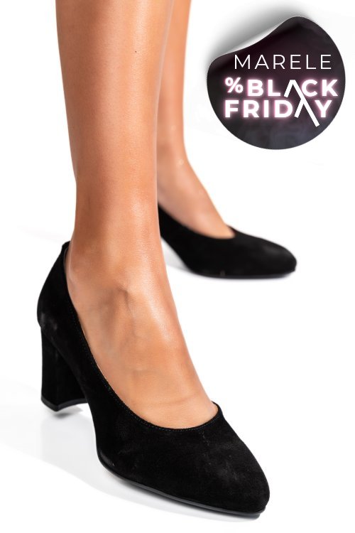 Pantofi negri piele naturala intoarsa 3pc015