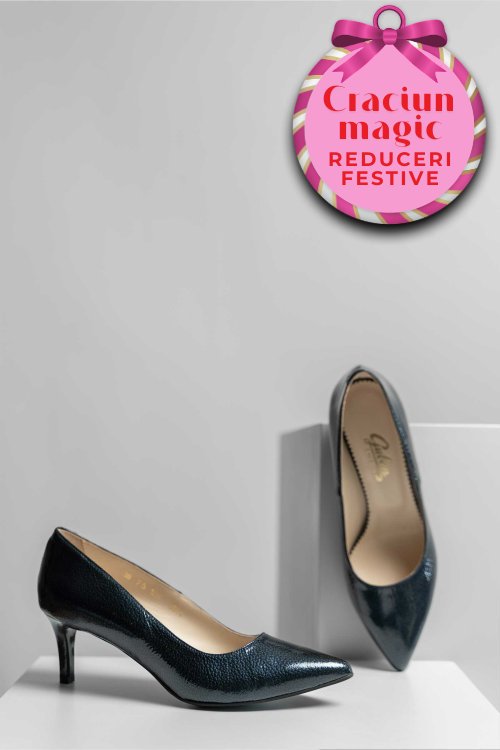 Pantofi dama guban piele naturala lacuita bleumarin 3s77514