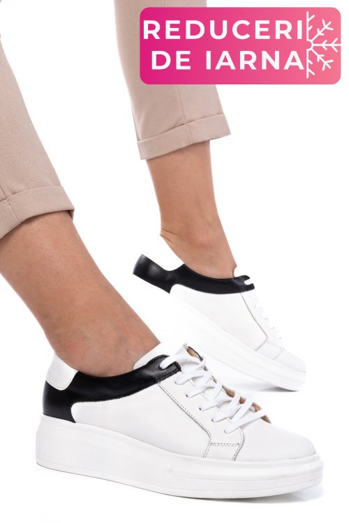 Pantofi sport femei piele naturala alb negru 3s77000