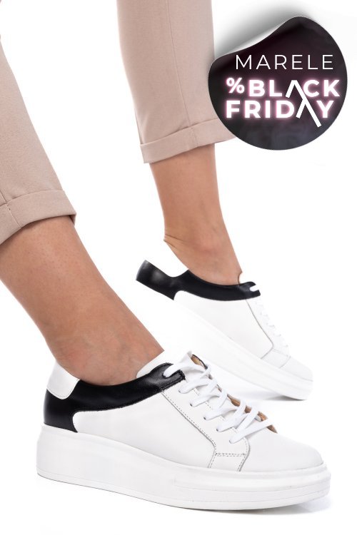 Pantofi sport femei piele naturala alb negru 3s77000