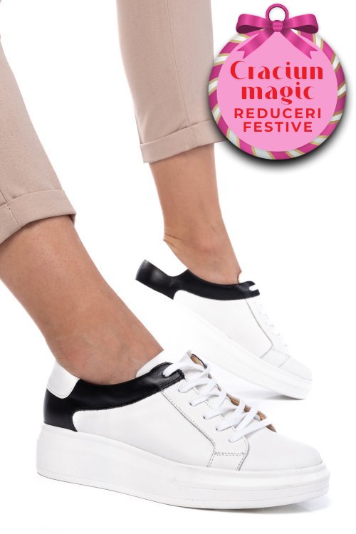 Pantofi sport femei piele naturala alb negru 3s77000