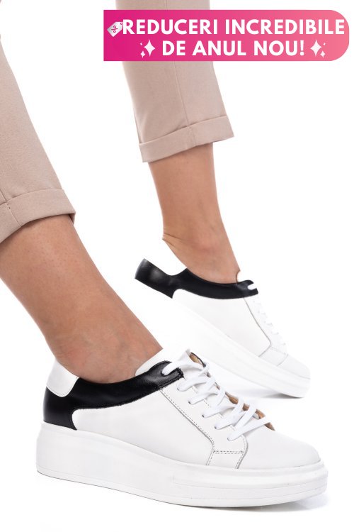 Pantofi sport femei piele naturala alb negru 3s77000