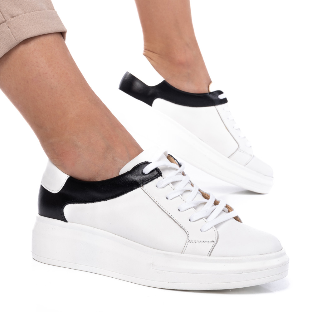 PANTOFI SPORT FEMEI PIELE NATURALA ALB NEGRU 3S77000