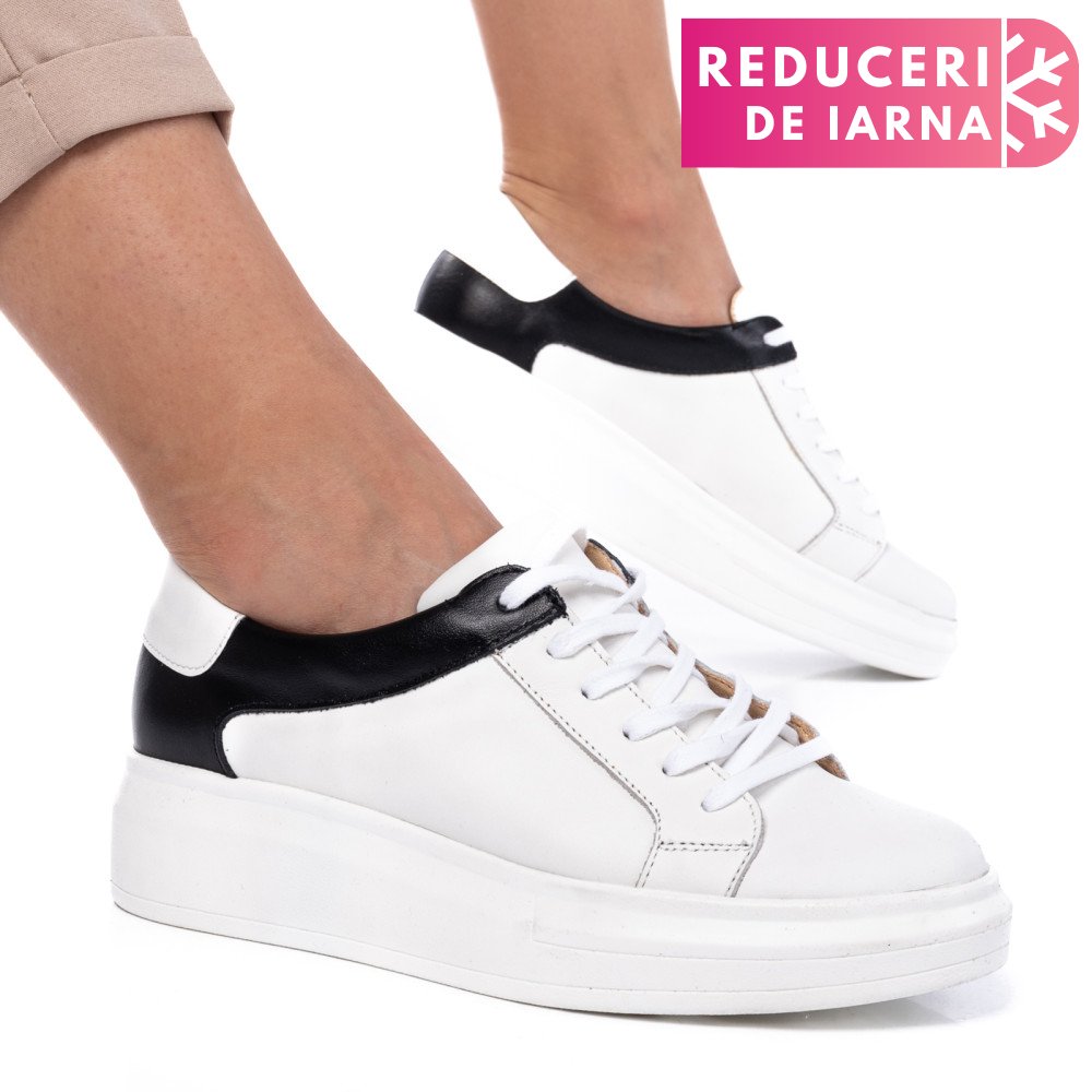 PANTOFI SPORT FEMEI PIELE NATURALA ALB NEGRU 3S77000