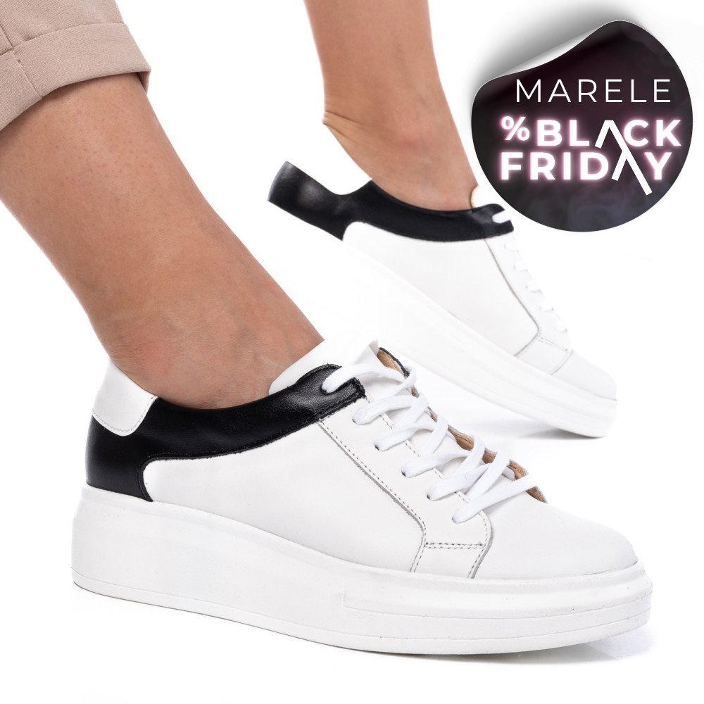 PANTOFI SPORT FEMEI PIELE NATURALA ALB NEGRU 3S77000