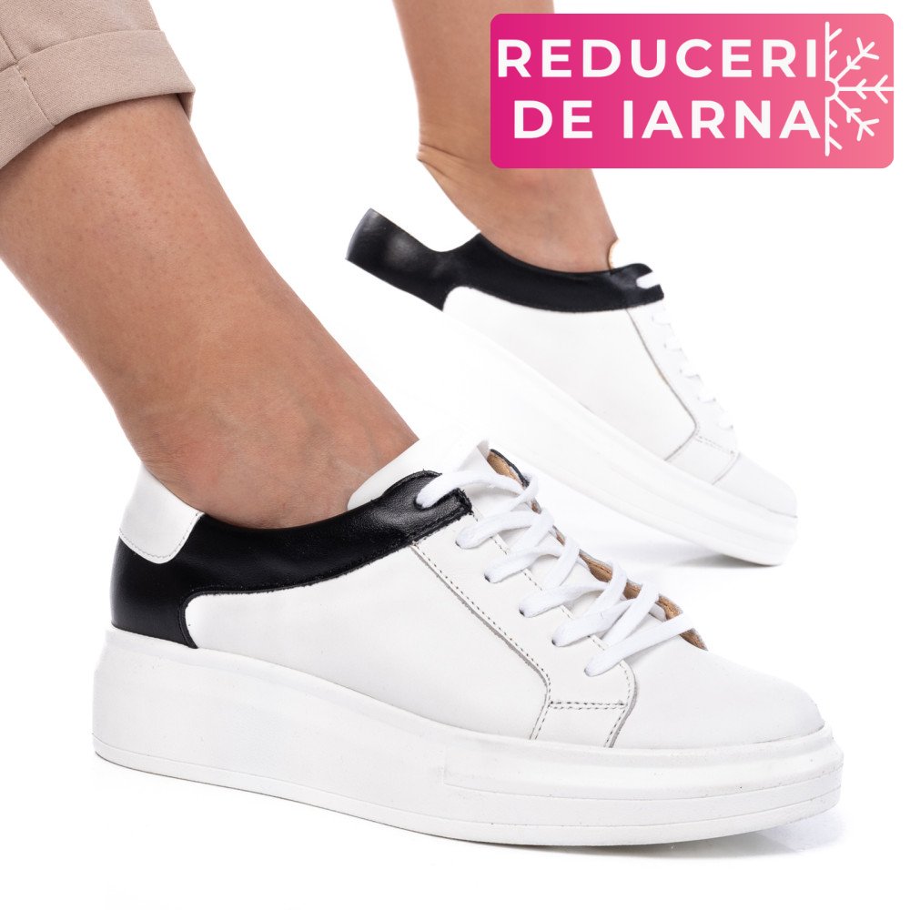 PANTOFI SPORT FEMEI PIELE NATURALA ALB NEGRU 3S77000