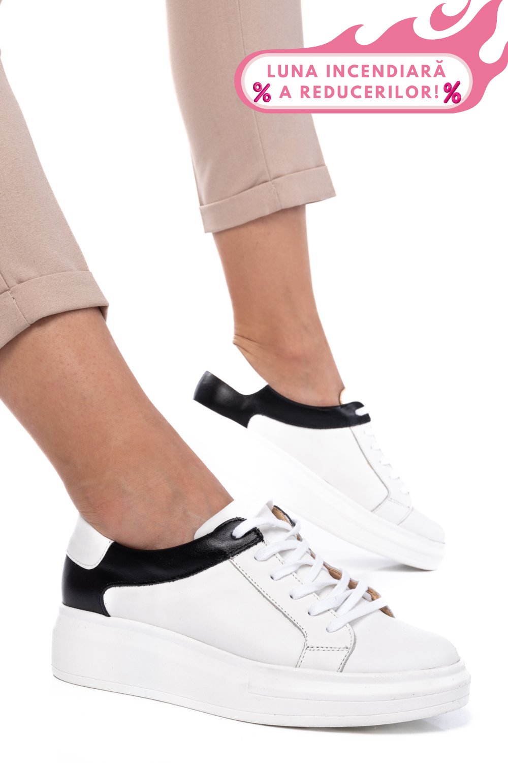 PANTOFI SPORT FEMEI PIELE NATURALA ALB NEGRU 3S77000