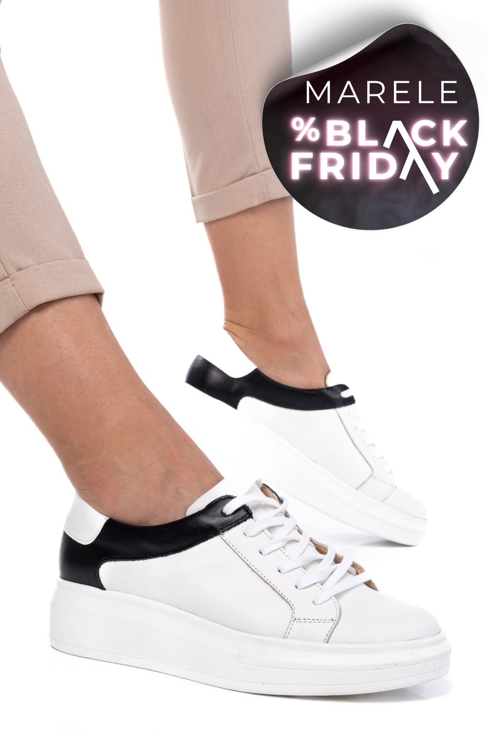 PANTOFI SPORT FEMEI PIELE NATURALA ALB NEGRU 3S77000