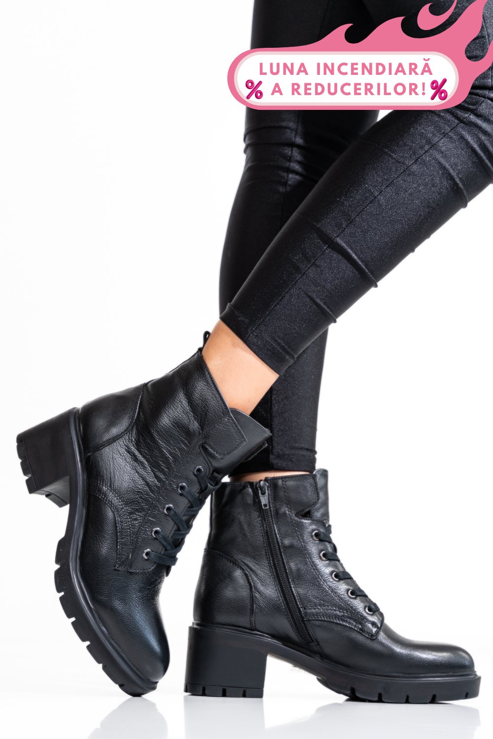GHETE DAMA PIELE NATURALA NEGRE CU TOC MIC 1S770800