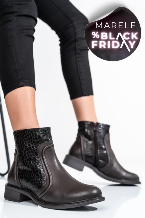 Ghete dama de iarna piele naturala maro inchis captusite  7s77604