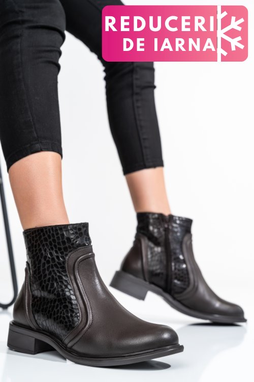 Ghete dama de iarna piele naturala maro inchis captusite  7s77604