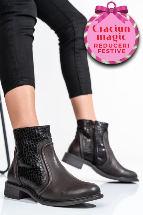 Ghete dama de iarna piele naturala maro inchis captusite  7s77604