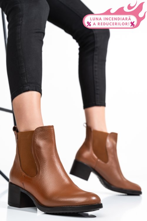 Ghete dama piele naturala camel toc mic 7s77845
