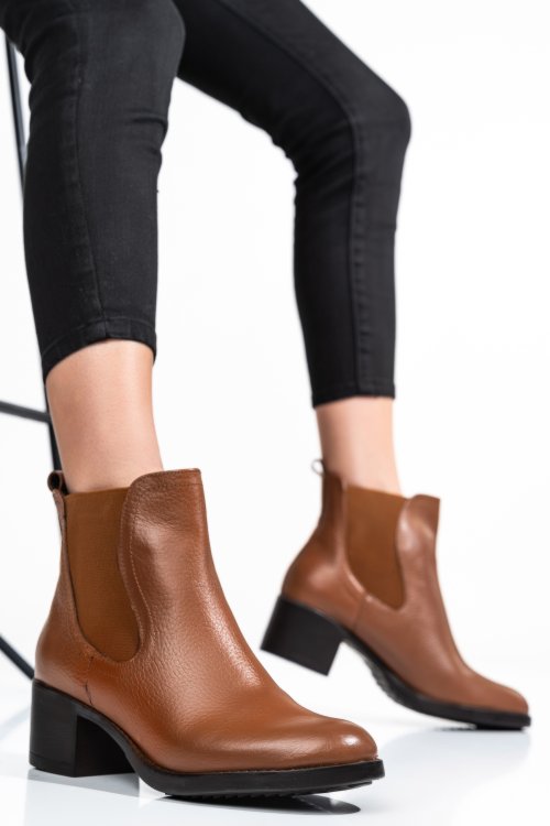 Ghete dama piele naturala camel toc mic 7s77845