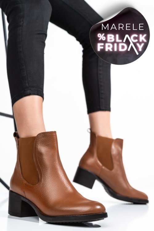 Ghete dama piele naturala camel toc mic 7s77845