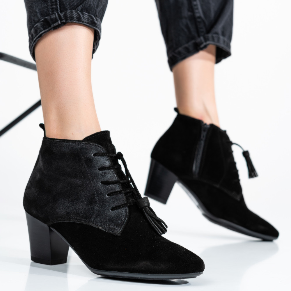 BOTINE DAMA PIELE NATURALA INTOARSA NEGRE CU TOC MIC ARENDAL