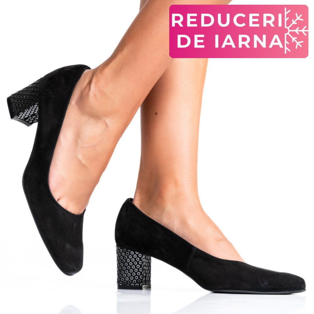 PANTOFI DAMA GUBAN PIELE NATURALA INTOARSA  BLACK CU TOC MIC 3S77475