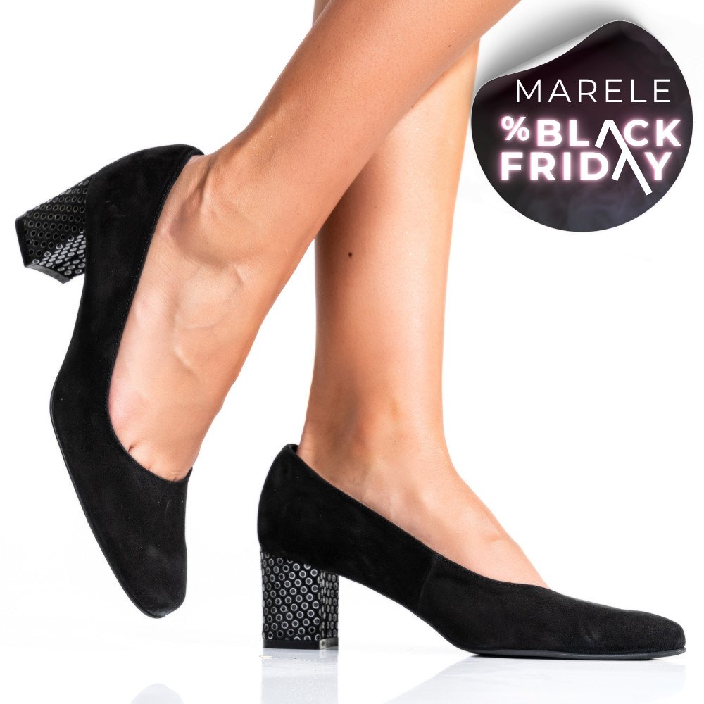 PANTOFI DAMA GUBAN PIELE NATURALA INTOARSA  BLACK CU TOC MIC 3S77475