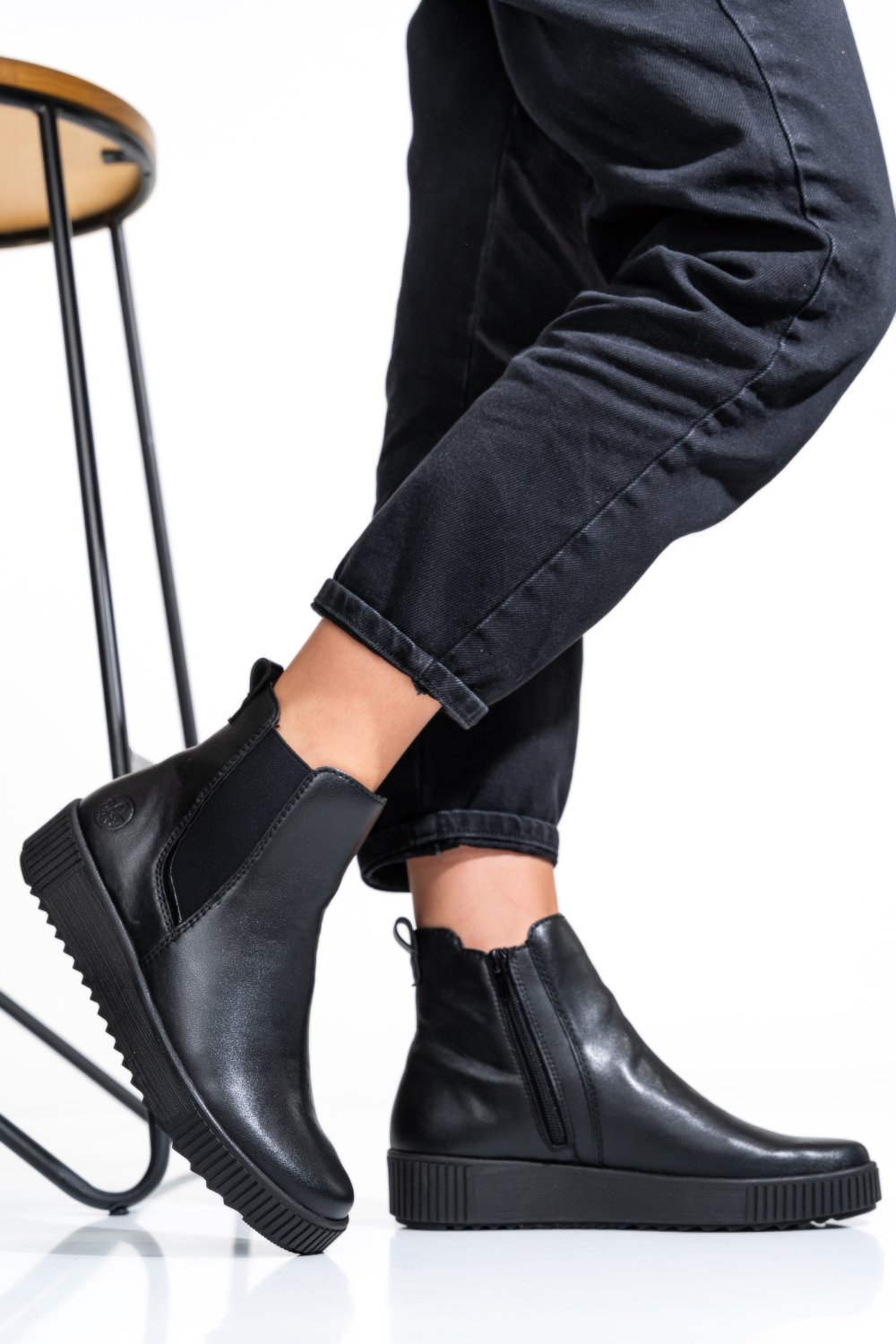RIEKER, GHETE DAMA PIELE NATURALA NEGRE Y645100