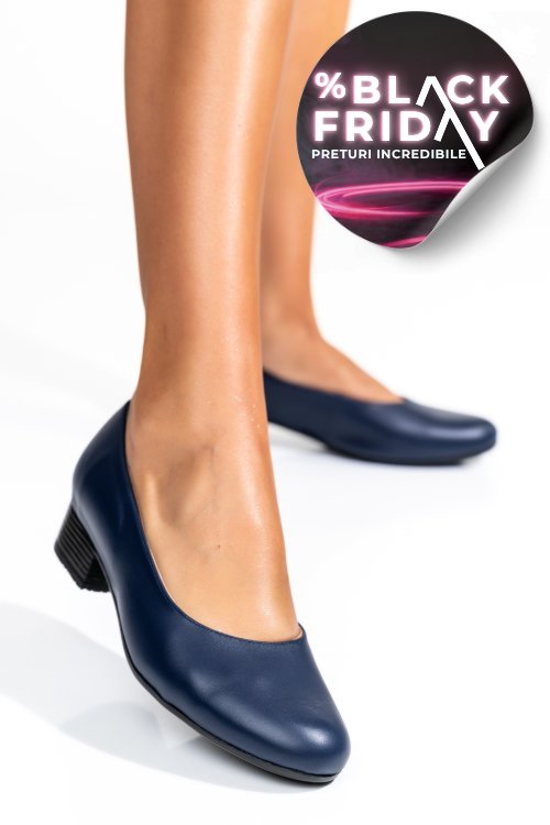 Pantofi dama piele naturala bleumarin toc mic 2s77040