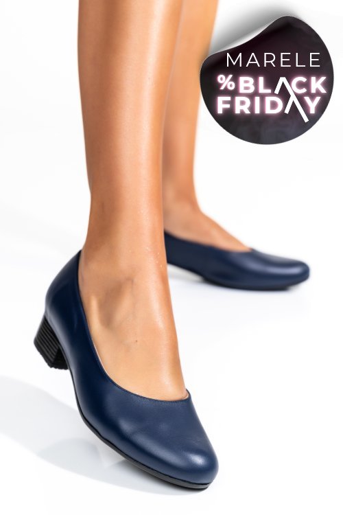 Pantofi dama piele naturala bleumarin toc mic 2s77040