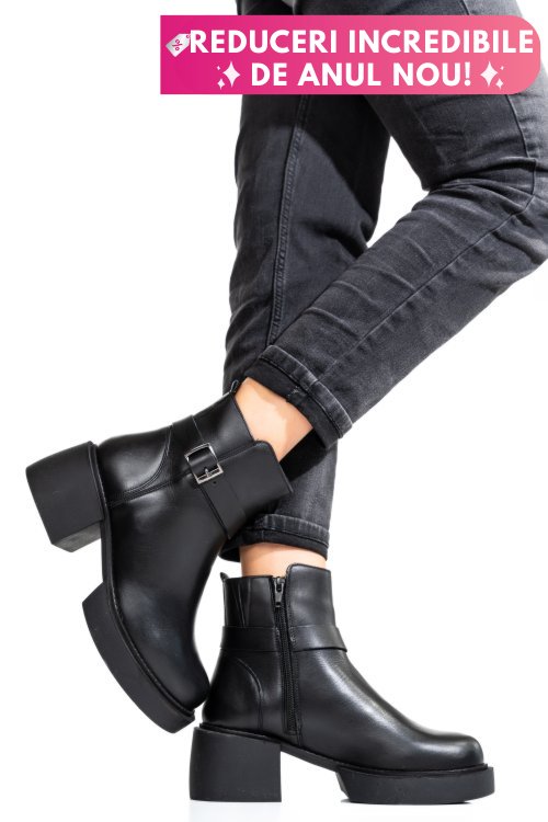 Ghete dama piele naturala negre cu toc mic 3s7794