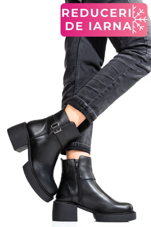 Ghete dama piele naturala negre cu toc mic 3s7794