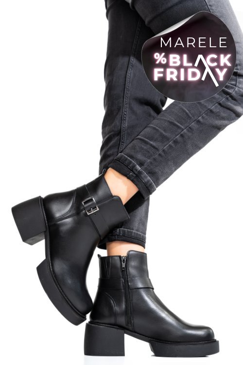 Ghete dama piele naturala negre cu toc mic 3s7794