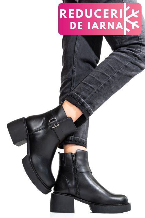 Ghete dama piele naturala negre cu toc mic 3s7794