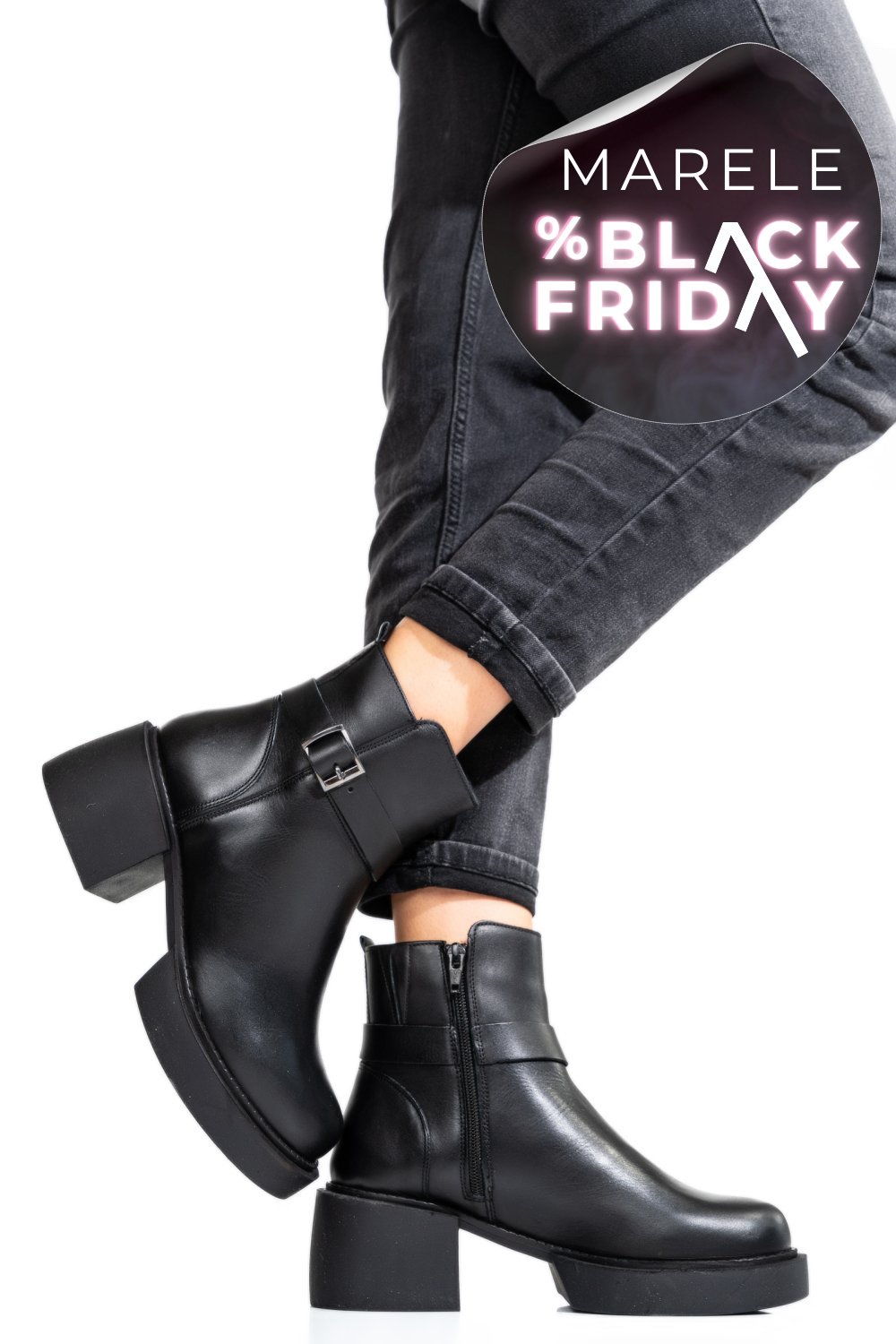 GHETE DAMA PIELE NATURALA NEGRE CU TOC MIC 3S7794