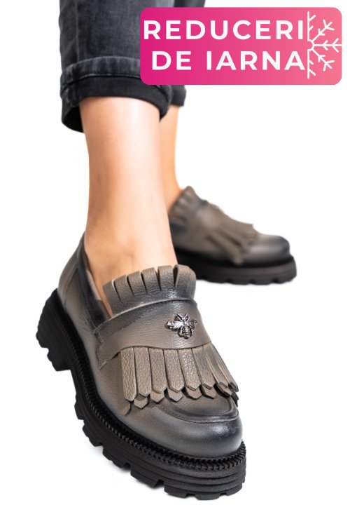 Mocasini dama piele naturala pewter 3s7795