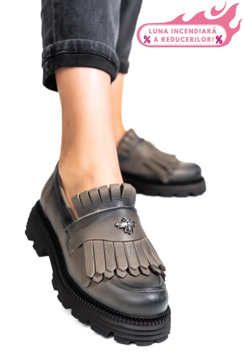 Mocasini dama piele naturala pewter 3s7795