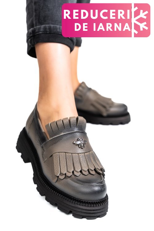 Mocasini dama piele naturala pewter 3s7795