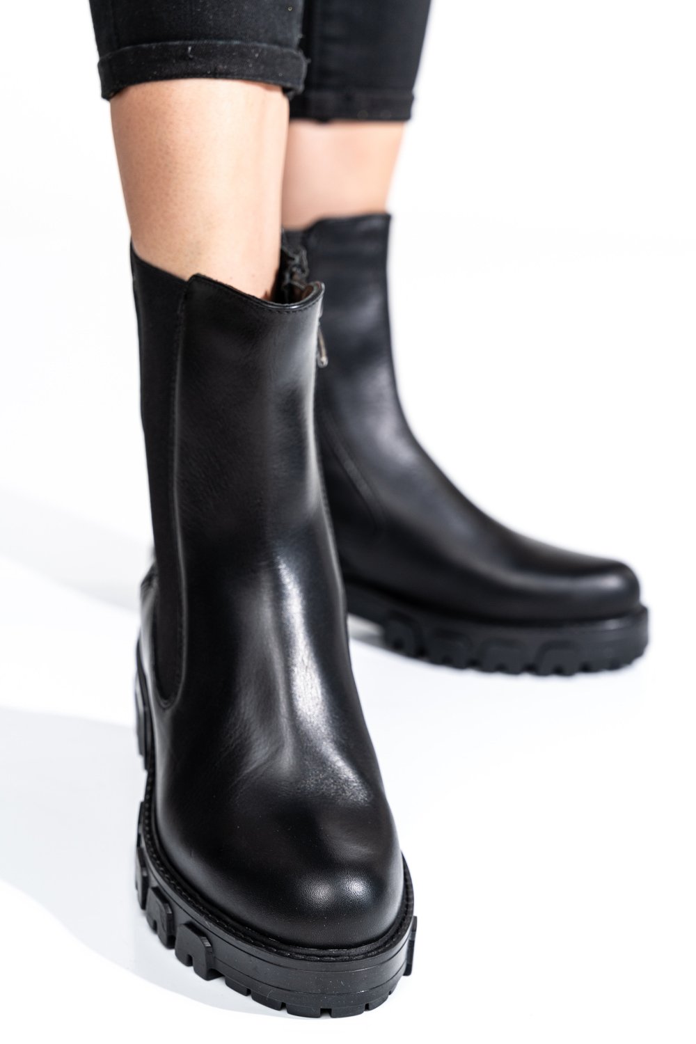 GHETE DAMA PIELE NATURALA NEGRE ELLE05