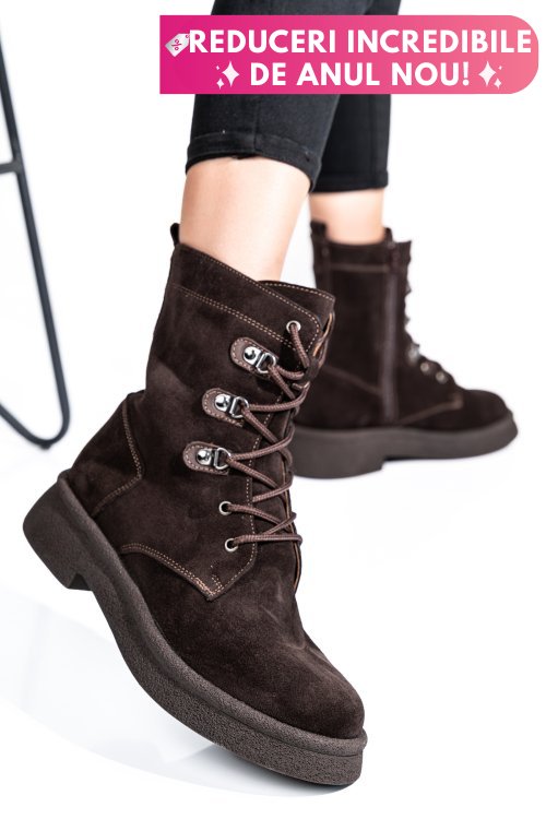 Ghete femei piele naturala intoarsa maro inchis 2s7732-050sp